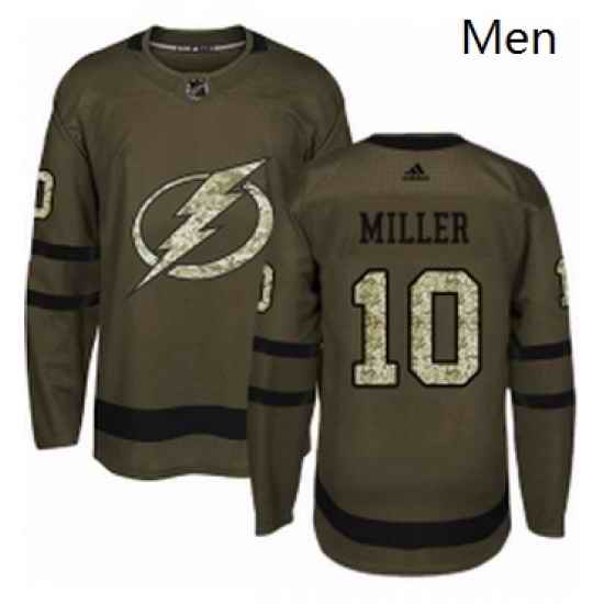 Mens Adidas Tampa Bay Lightning 10 JT Miller Authentic Green Salute to Service NHL Jersey